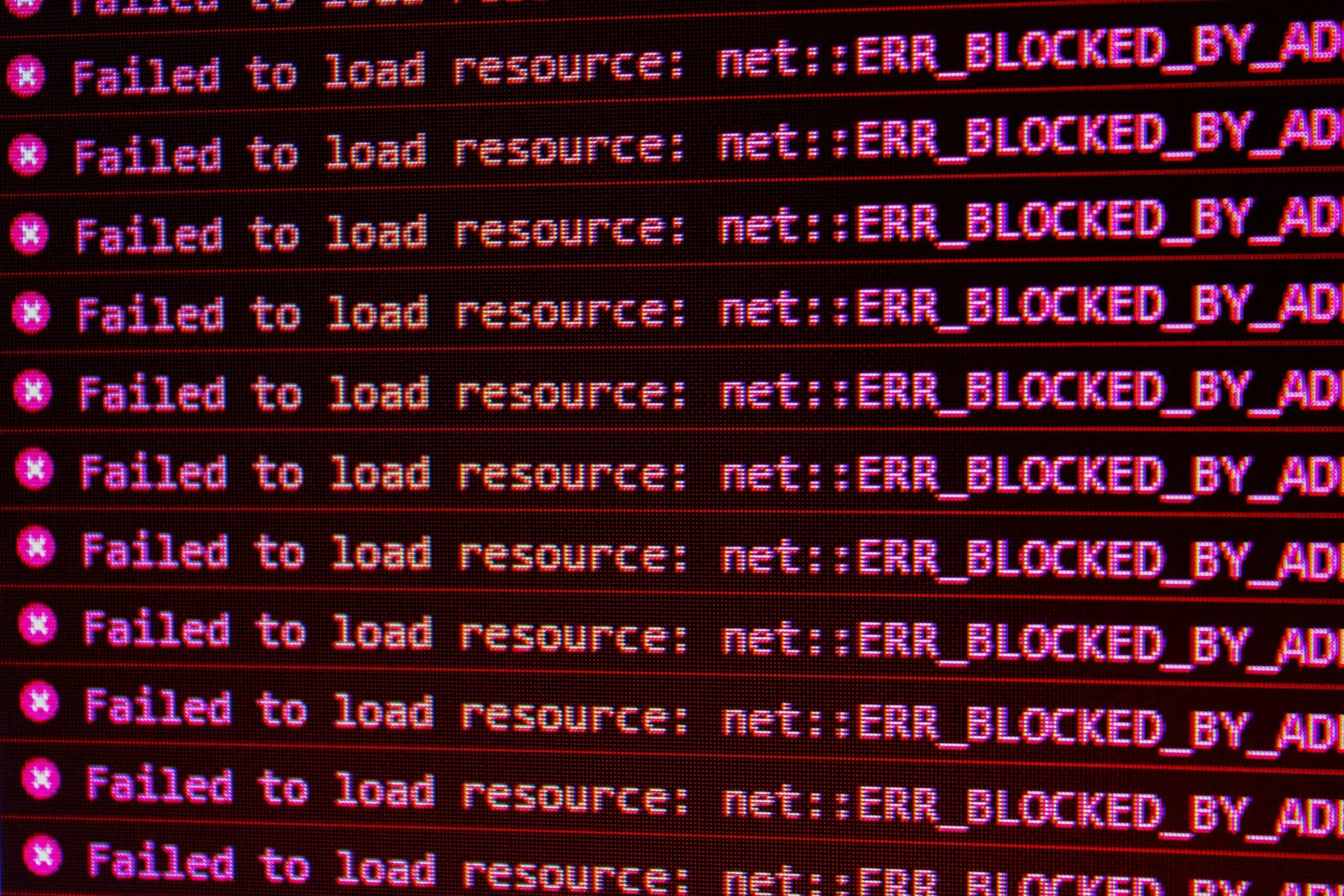 screen showing error messages