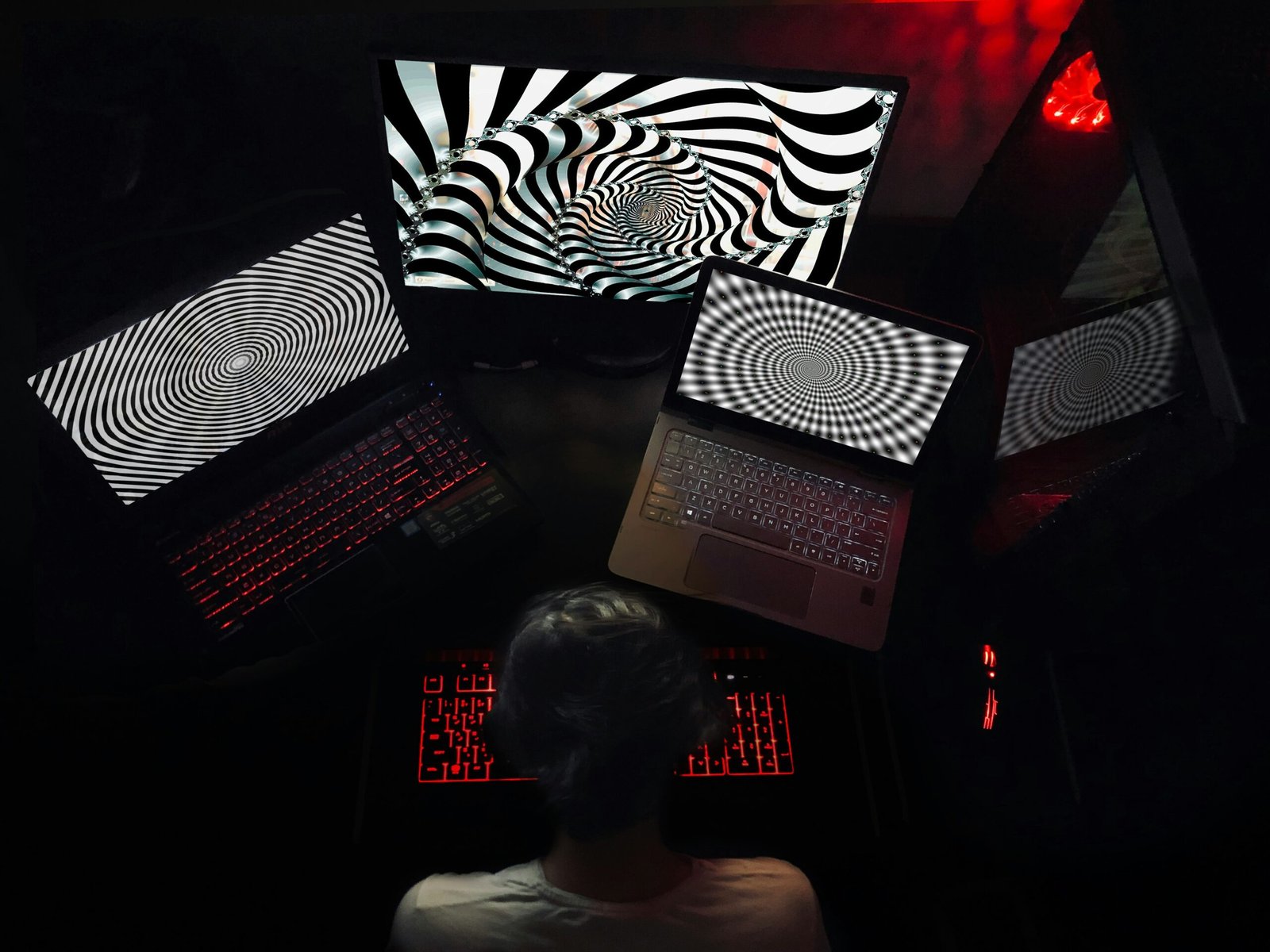 a person with multiple laptops